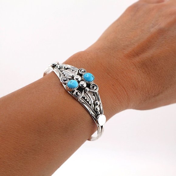 Navajo Turquoise Cuff Bracelet Sterling Silver Handcrafted Native American ** - Picture 5 of 11